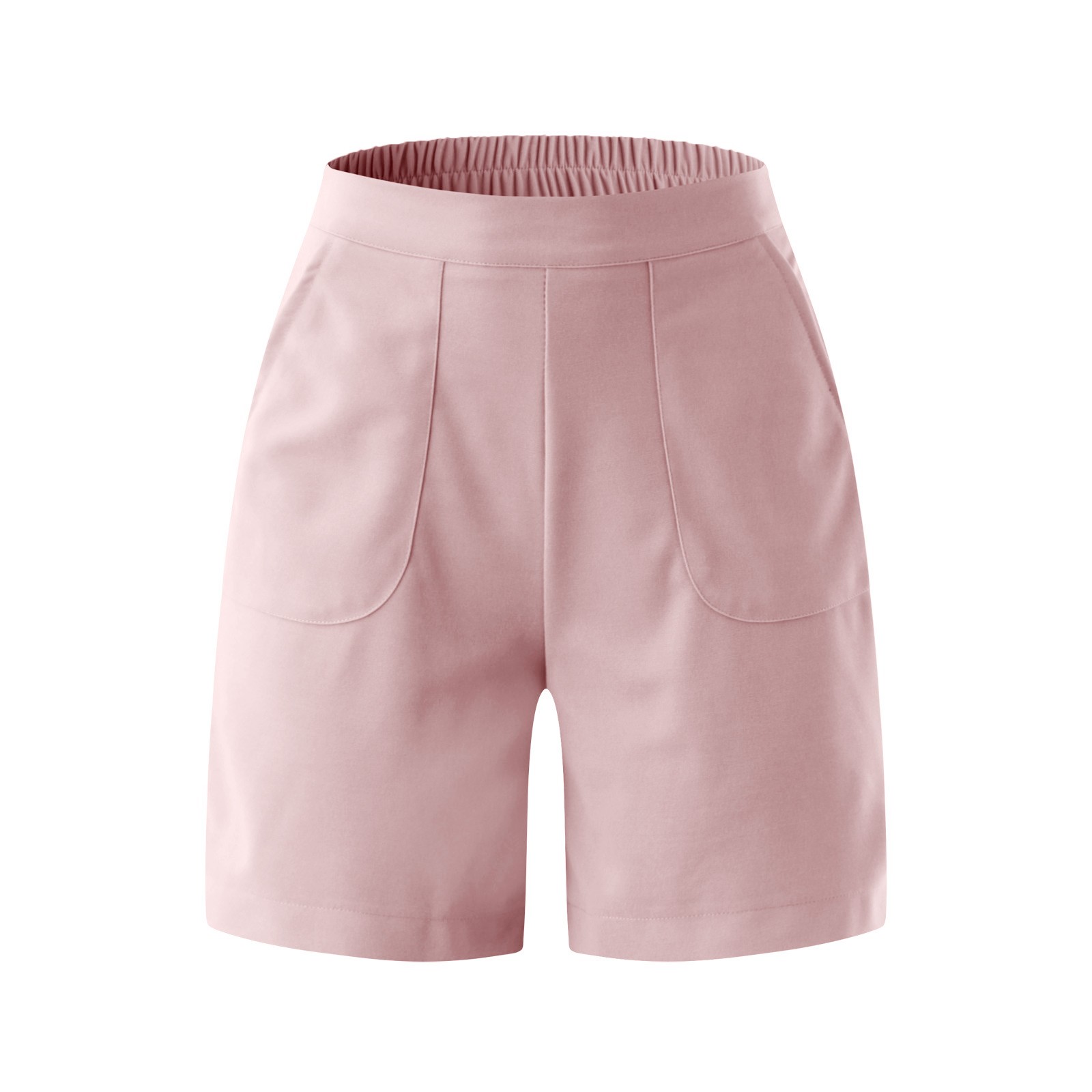 thumbnail image 4 of Pantalones cortos casuales de cintura alta para mujer - Cintura elástica, corte holgado, mezcla de algodón, liso, 4 of 6